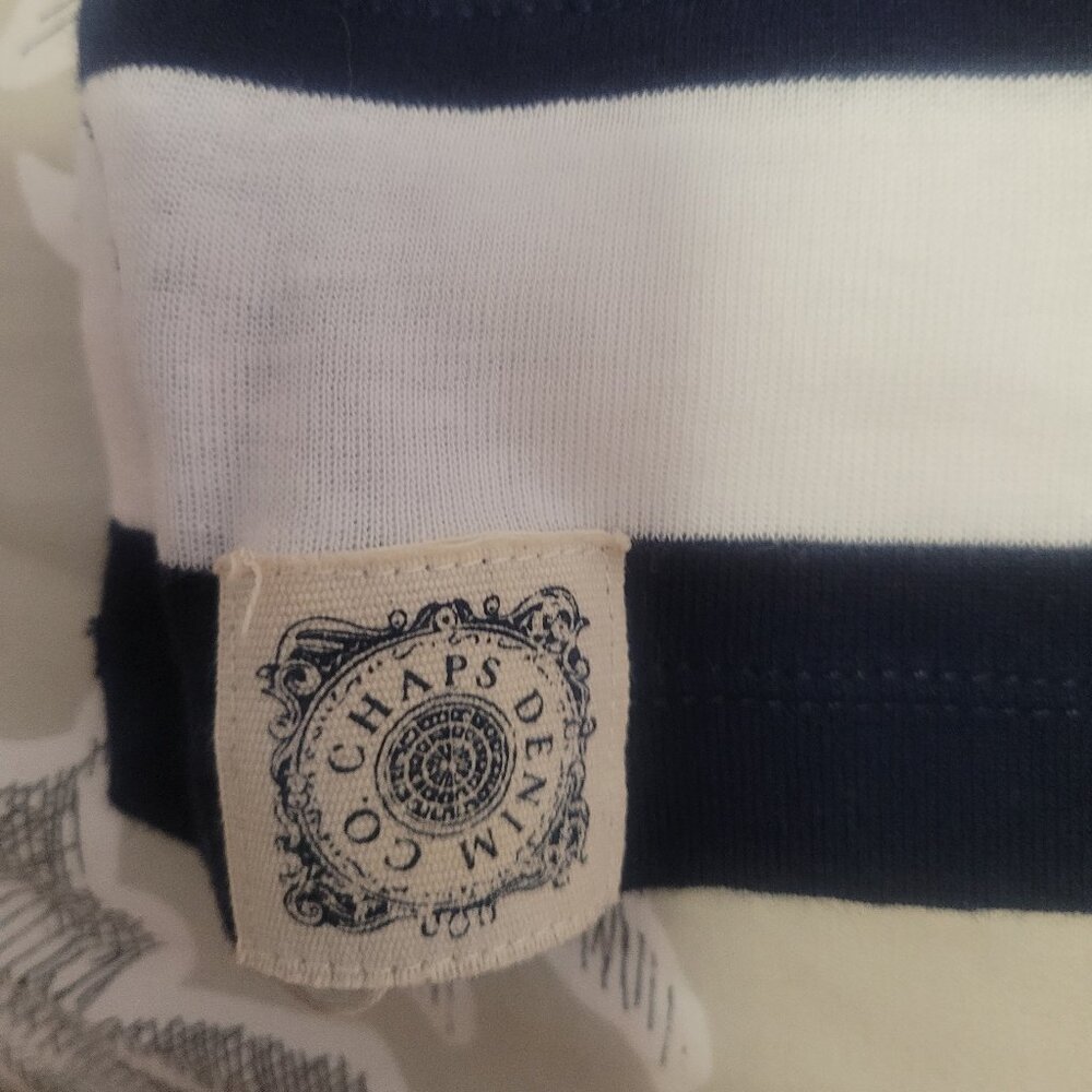 Chaps Navy & White Striped Cotton Pullover Hoodie w/Kangaroo Pockets Medium - Picture 7 of 8